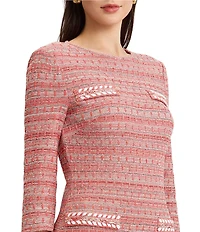 MISOOK Whipstitch Tweed Knit Crew Neck 3/4 Sleeve Sheath Dress