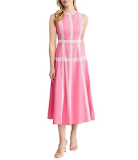 MISOOK Woven Eyelet Lace Contrast Trim Round Neck Sleeveless Fit And Flare Maxi Dress