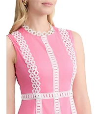 MISOOK Woven Eyelet Lace Contrast Trim Round Neck Sleeveless Fit And Flare Maxi Dress