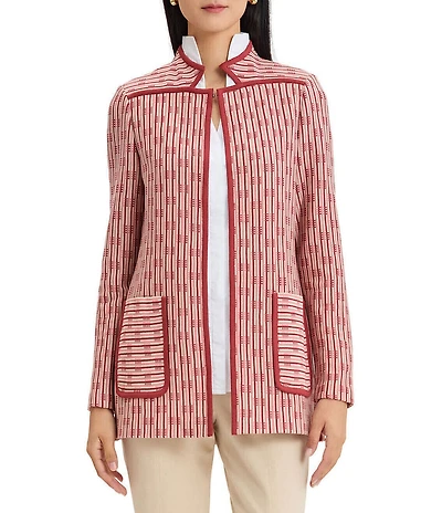 MISOOK Wrinkle-Resistant Knit Striped Inverted Notch Collar Long Sleeve Jacket