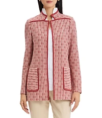 MISOOK Wrinkle-Resistant Knit Striped Inverted Notch Collar Long Sleeve Jacket