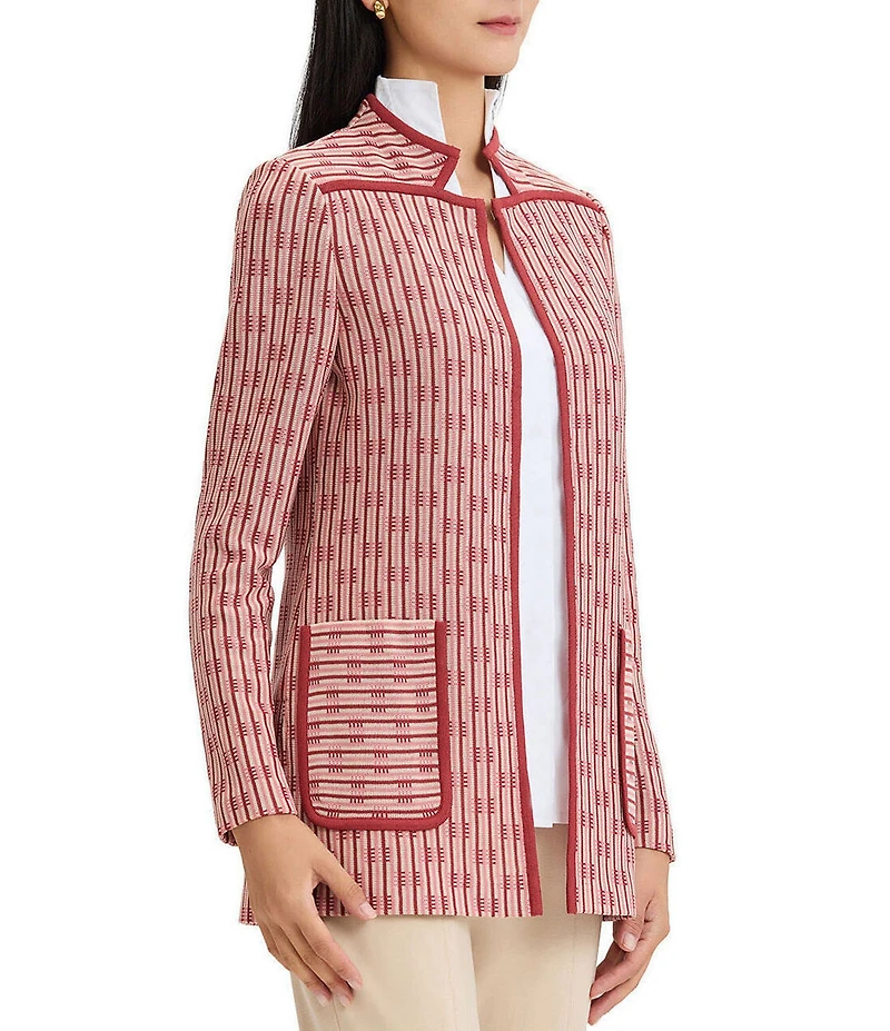 MISOOK Wrinkle-Resistant Knit Striped Inverted Notch Collar Long Sleeve Jacket