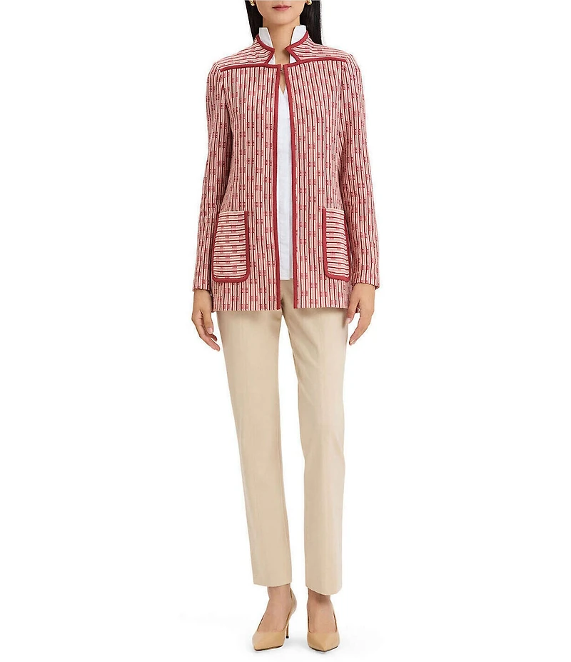 MISOOK Wrinkle-Resistant Knit Striped Inverted Notch Collar Long Sleeve Jacket
