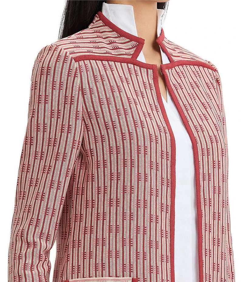MISOOK Wrinkle-Resistant Knit Striped Inverted Notch Collar Long Sleeve Jacket