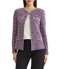 MISOOK Wrinkle-Resistant Lurex Eyelash Ribbon Knit Round Neck Long Sleeve Jacket