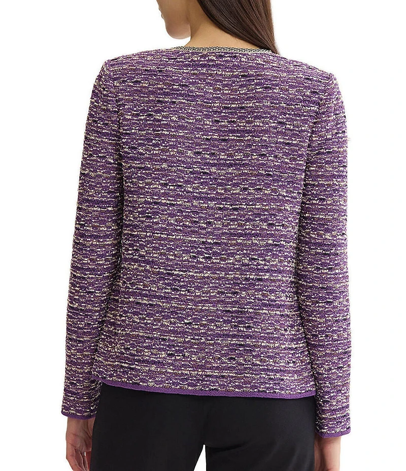 MISOOK Wrinkle-Resistant Lurex Eyelash Ribbon Knit Round Neck Long Sleeve Jacket