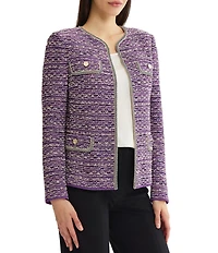 MISOOK Wrinkle-Resistant Lurex Eyelash Ribbon Knit Round Neck Long Sleeve Jacket