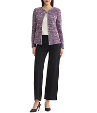 MISOOK Wrinkle-Resistant Lurex Eyelash Ribbon Knit Round Neck Long Sleeve Jacket
