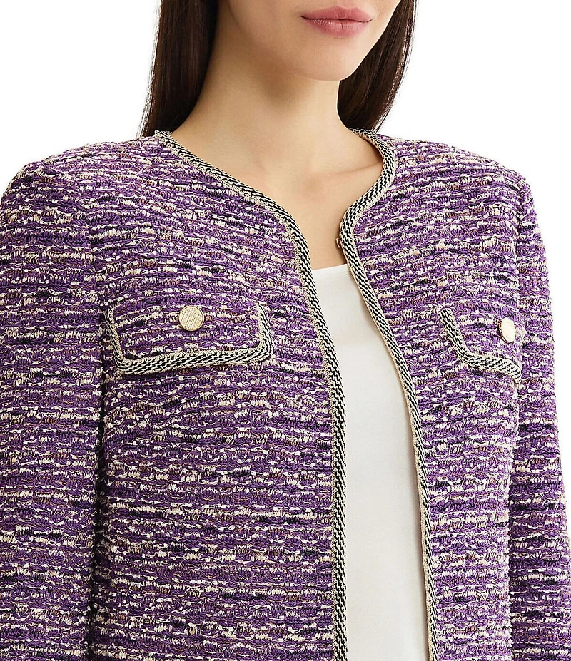 MISOOK Wrinkle-Resistant Lurex Eyelash Ribbon Knit Round Neck Long Sleeve Jacket