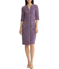 MISOOK Wrinkle-Resistant Lurex Eyelash Ribbon Knit Split V-Neck Elbow Sleeve Dress