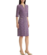 MISOOK Wrinkle-Resistant Lurex Eyelash Ribbon Knit Split V-Neck Elbow Sleeve Dress