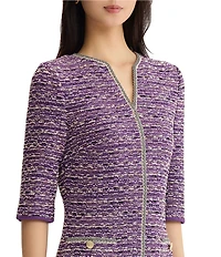 MISOOK Wrinkle-Resistant Lurex Eyelash Ribbon Knit Split V-Neck Elbow Sleeve Dress