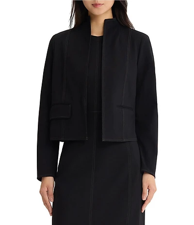 MISOOK Wrinkle-Resistant Luxe Stretch Ponte Stand Collar Long Sleeve Short Coordinating Jacket
