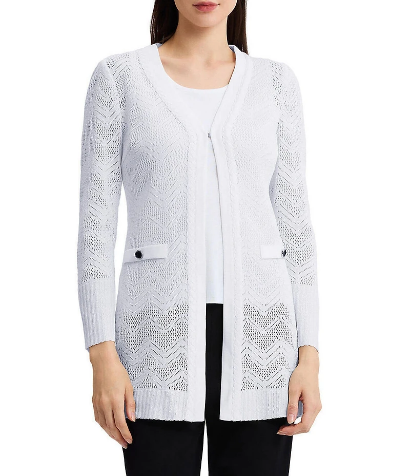 MISOOK Wrinkle-Resistant Pointelle Braided Trim Knit Cardigan