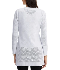 MISOOK Wrinkle-Resistant Pointelle Braided Trim Knit Cardigan