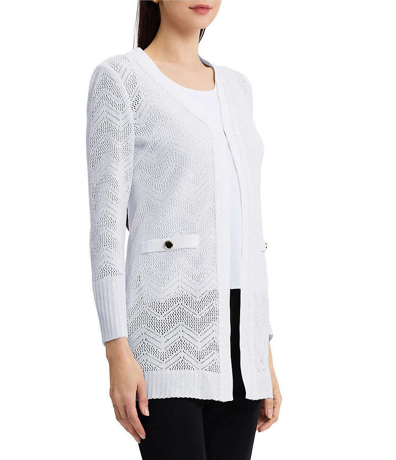 MISOOK Wrinkle-Resistant Pointelle Braided Trim Knit Cardigan