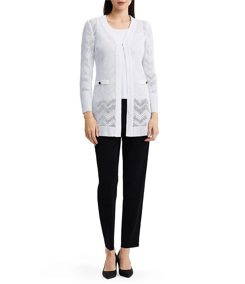 MISOOK Wrinkle-Resistant Pointelle Braided Trim Knit Cardigan