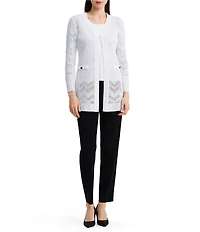 MISOOK Wrinkle-Resistant Pointelle Braided Trim Knit Cardigan
