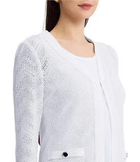 MISOOK Wrinkle-Resistant Pointelle Braided Trim Knit Cardigan