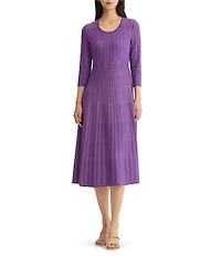 MISOOK Wrinkle-Resistant Scoop Neck 3/4 Sleeve Multi-Stitch Fit & Flare Midi Dress