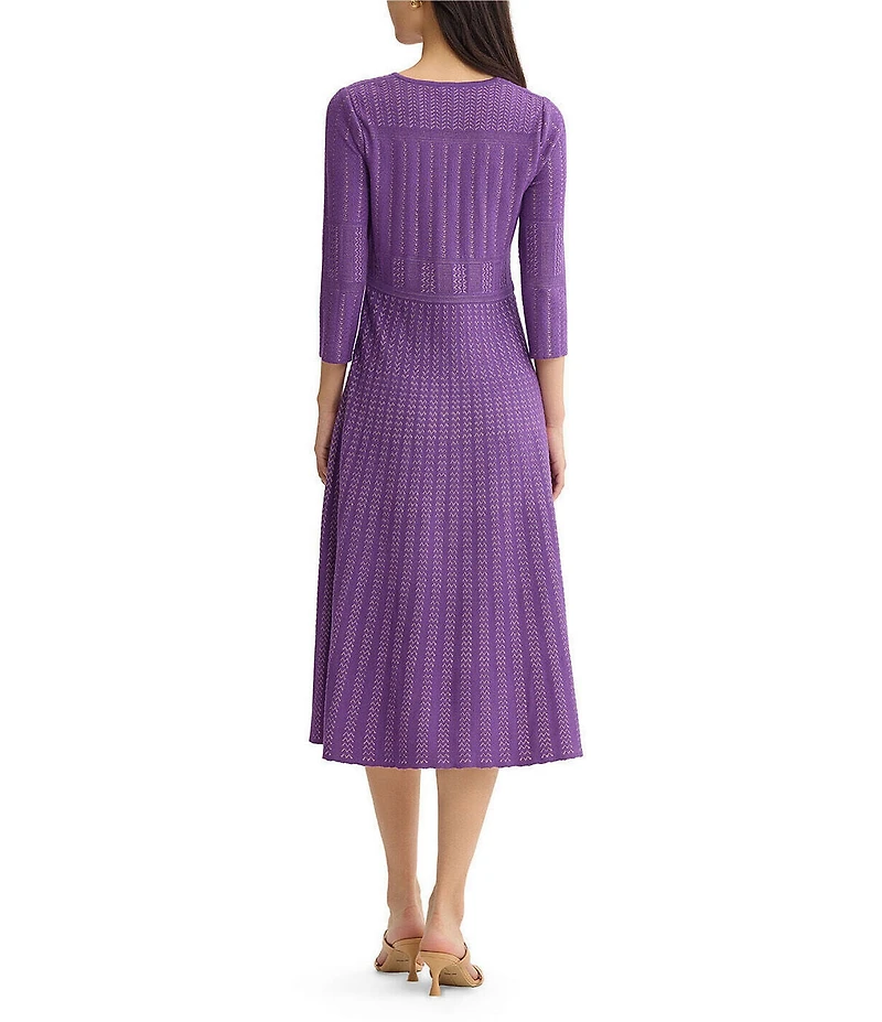 MISOOK Wrinkle-Resistant Scoop Neck 3/4 Sleeve Multi-Stitch Fit & Flare Midi Dress