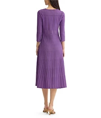 MISOOK Wrinkle-Resistant Scoop Neck 3/4 Sleeve Multi-Stitch Fit & Flare Midi Dress