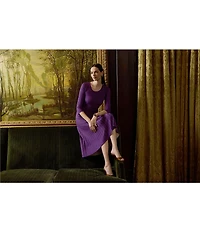 MISOOK Wrinkle-Resistant Scoop Neck 3/4 Sleeve Multi-Stitch Fit & Flare Midi Dress