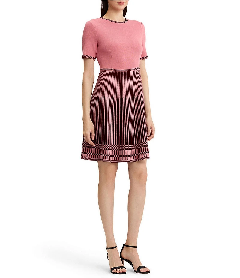 MISOOK Wrinkle-Resistant Soft Knit Solid Stripe Fit & Flare Dress