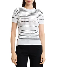 MISOOK Wrinkle-Resistant Soft Knit Stripe Ribbed Round Neck Short Sleeve Top