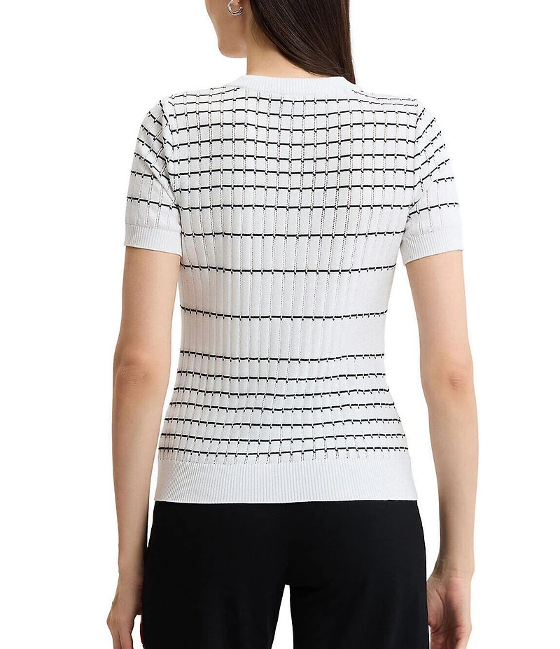 MISOOK Wrinkle-Resistant Soft Knit Stripe Ribbed Round Neck Short Sleeve Top