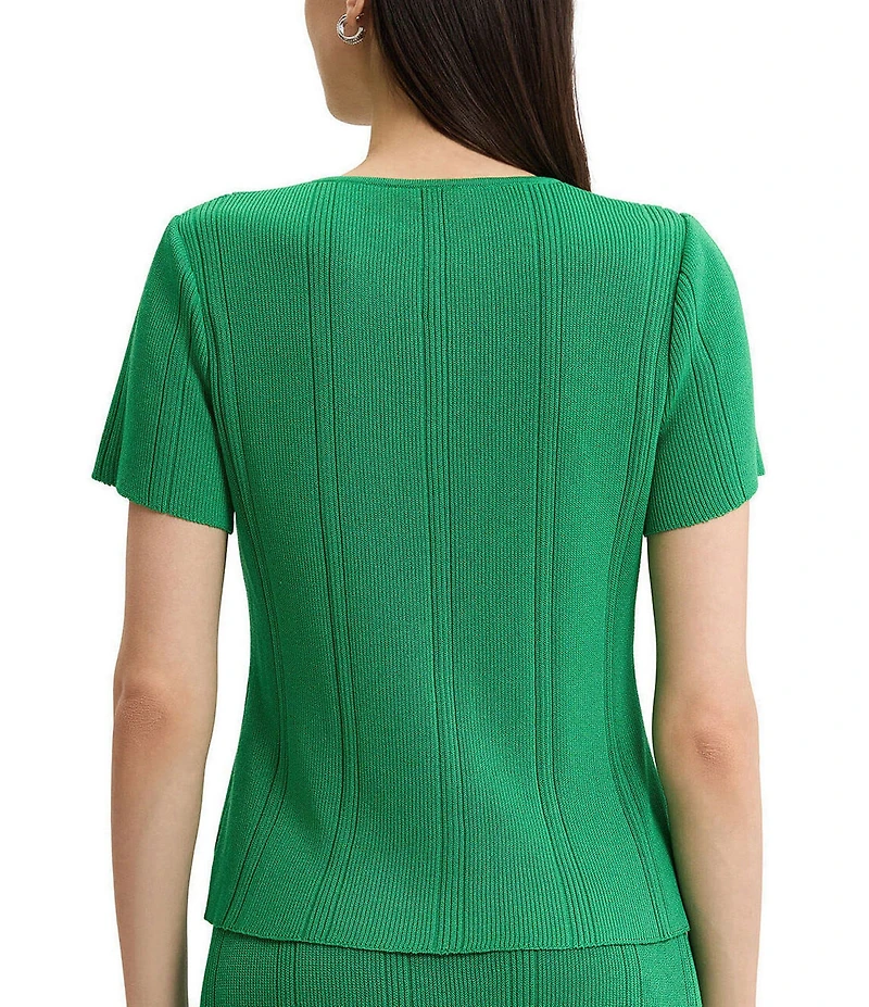 MISOOK Wrinkle-Resistant Soft Tonal Ribbed Knit Coordinating Tie-Neck Top