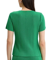MISOOK Wrinkle-Resistant Soft Tonal Ribbed Knit Coordinating Tie-Neck Top