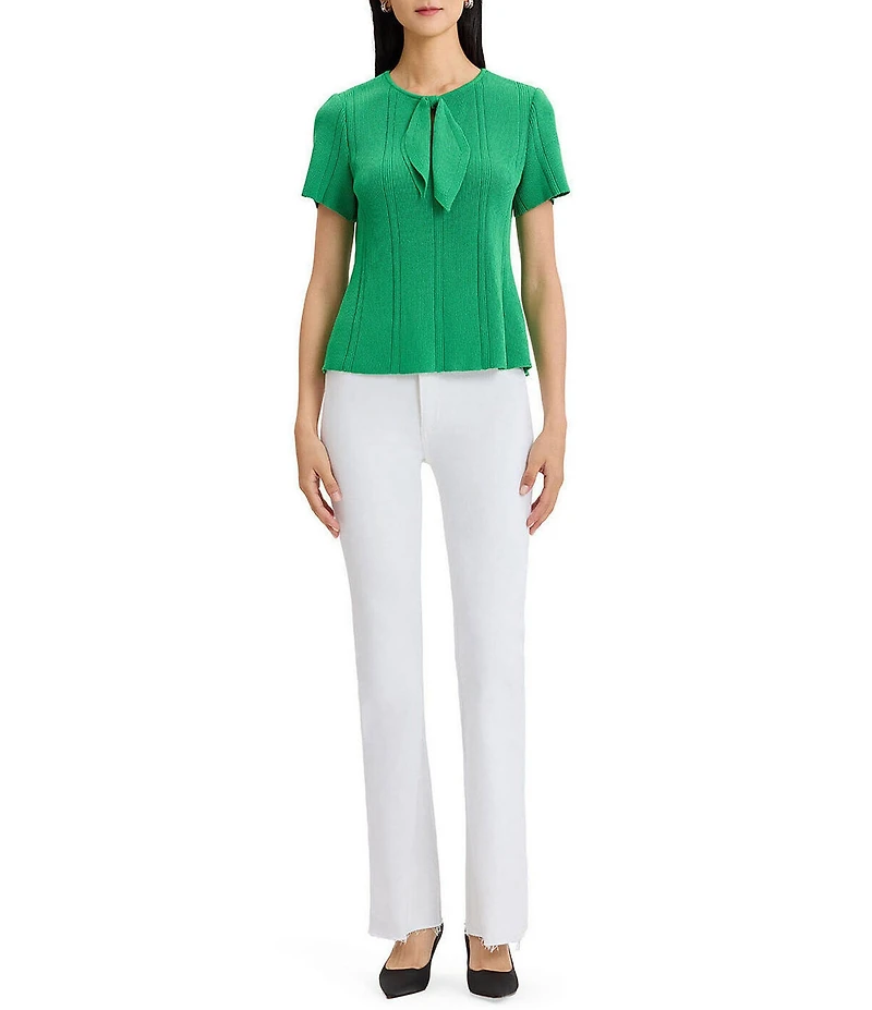 MISOOK Wrinkle-Resistant Soft Tonal Ribbed Knit Coordinating Tie-Neck Top