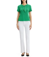MISOOK Wrinkle-Resistant Soft Tonal Ribbed Knit Coordinating Tie-Neck Top