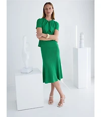 MISOOK Wrinkle-Resistant Soft Tonal Ribbed Knit Coordinating Tie-Neck Top