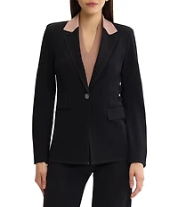MISOOK Wrinkle-Resistant Tailored Luxe Stretch Ponte Peak Lapel Long Sleeve One-Button Jacket