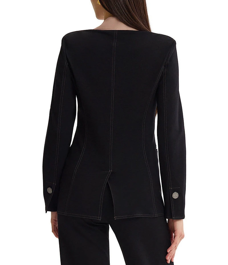 MISOOK Wrinkle-Resistant Tailored Luxe Stretch Ponte Peak Lapel Long Sleeve One-Button Jacket