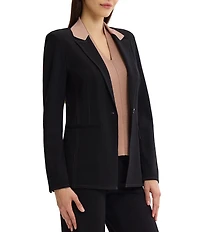 MISOOK Wrinkle-Resistant Tailored Luxe Stretch Ponte Peak Lapel Long Sleeve One-Button Jacket