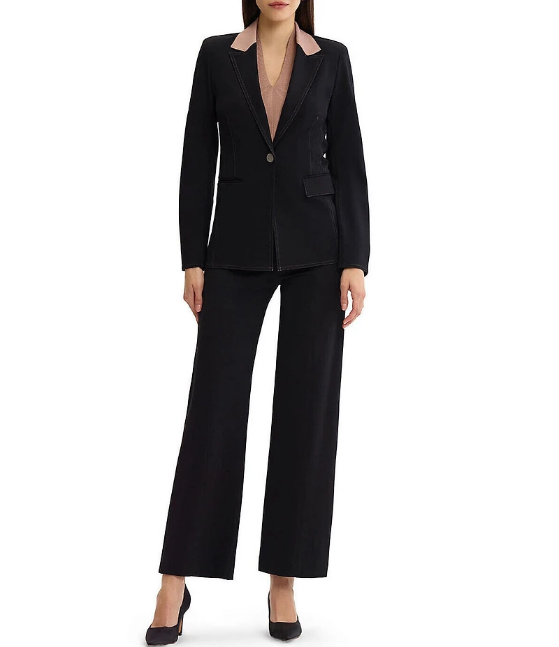 MISOOK Wrinkle-Resistant Tailored Luxe Stretch Ponte Peak Lapel Long Sleeve One-Button Jacket