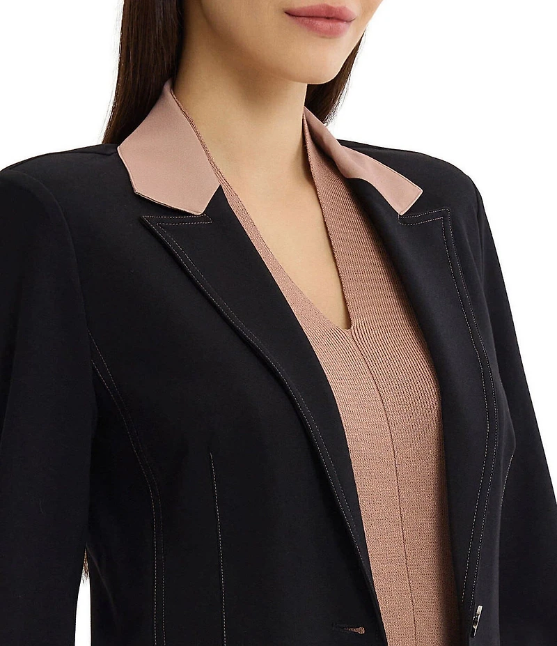 MISOOK Wrinkle-Resistant Tailored Luxe Stretch Ponte Peak Lapel Long Sleeve One-Button Jacket