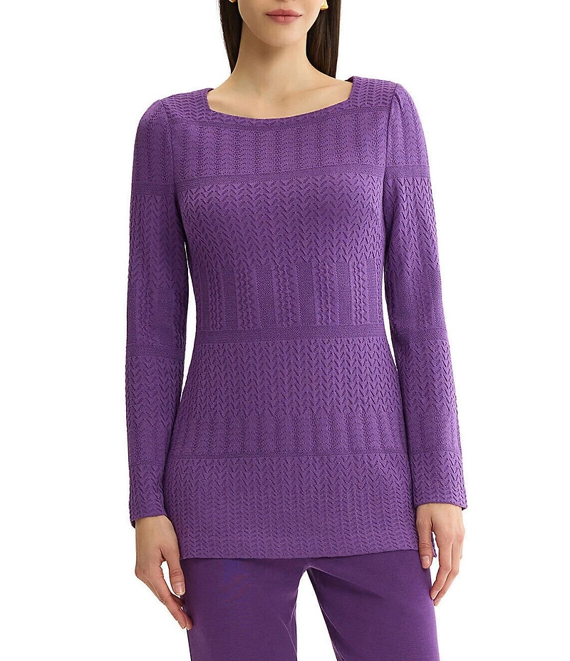 MISOOK Wrinkle-Resistant Textured Knit Square Neck Long Sleeve Tunic