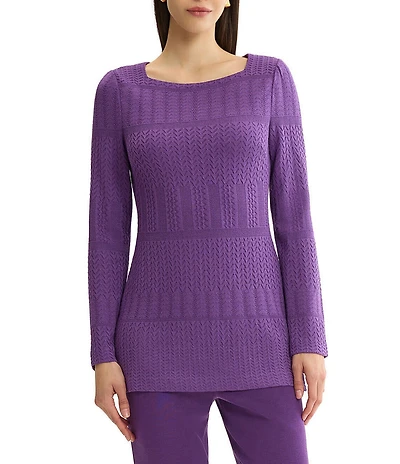 MISOOK Wrinkle-Resistant Textured Knit Square Neck Long Sleeve Tunic
