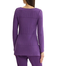 MISOOK Wrinkle-Resistant Textured Knit Square Neck Long Sleeve Tunic