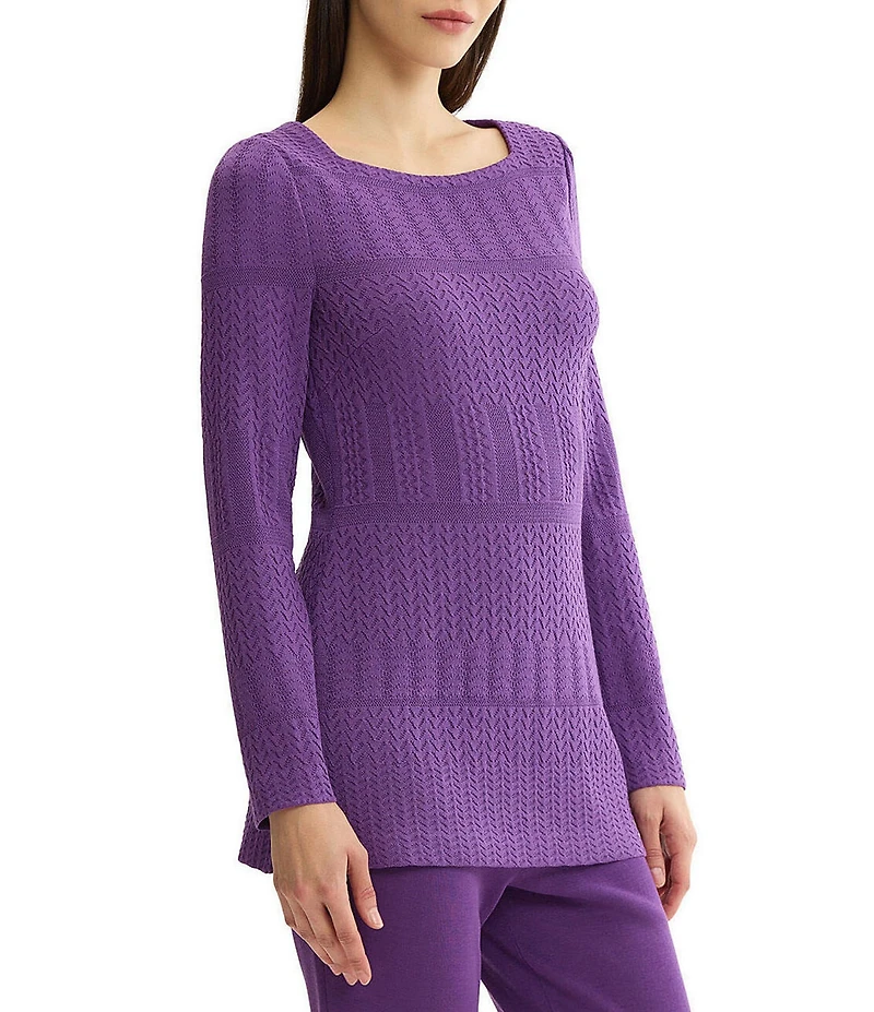 MISOOK Wrinkle-Resistant Textured Knit Square Neck Long Sleeve Tunic