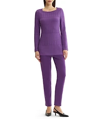 MISOOK Wrinkle-Resistant Textured Knit Square Neck Long Sleeve Tunic