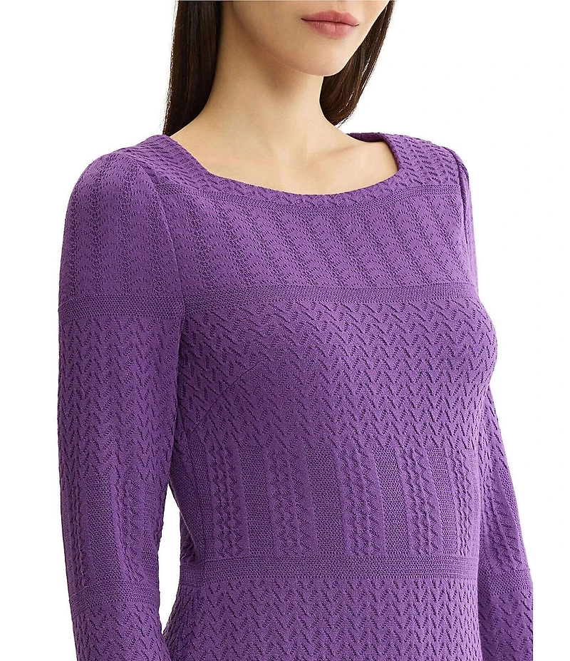 MISOOK Wrinkle-Resistant Textured Knit Square Neck Long Sleeve Tunic