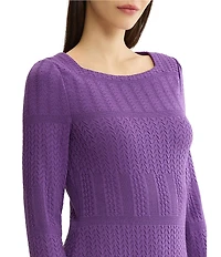 MISOOK Wrinkle-Resistant Textured Knit Square Neck Long Sleeve Tunic