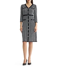 MISOOK Wrinkle-Resistant Vertical Stitch Knit V-Neck 3/4 Sleeve Dress
