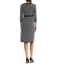 MISOOK Wrinkle-Resistant Vertical Stitch Knit V-Neck 3/4 Sleeve Dress