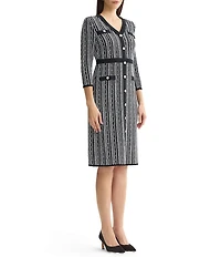 MISOOK Wrinkle-Resistant Vertical Stitch Knit V-Neck 3/4 Sleeve Dress